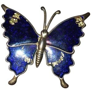 Vintage Goldtone Glitter Butterfly Foil Enamel Brooch